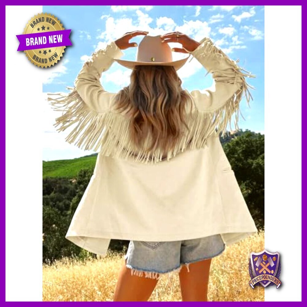 Faux Suede Fringe Blazer Jacket Y2K Boho Chic Casual Business Wear - Picture 2 of 7